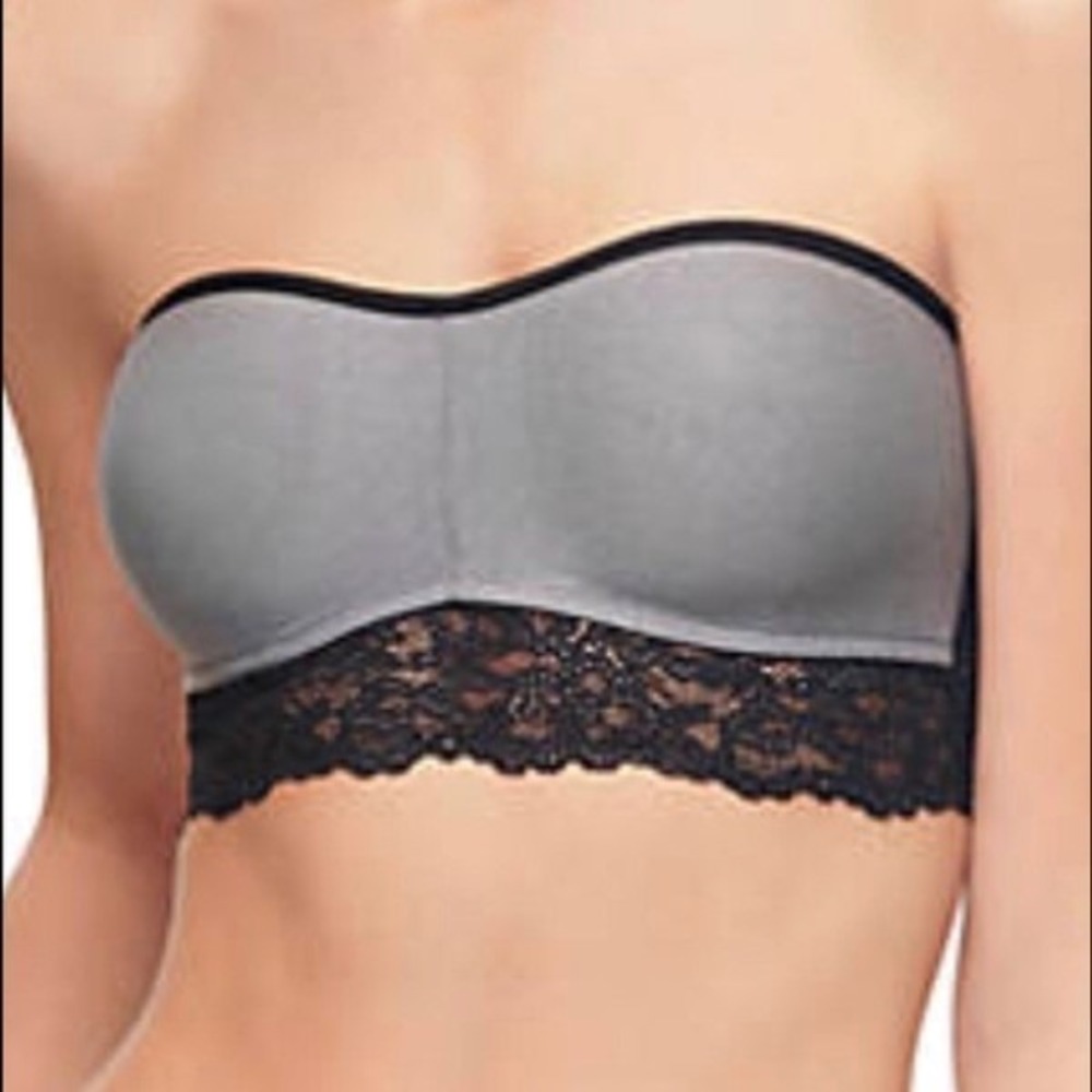 NWT Wacoal XL b.Tempt'd b.charming Wireless Bandeau Bra 910232 Black Gray 132335